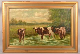 Appraisal: Oil on Canvas Depicting Cows in a Stream Oil on