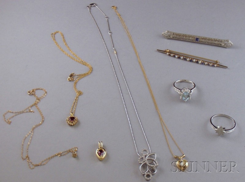 Appraisal: Small Group of Gold Jewelry including kt white gold aquamarine