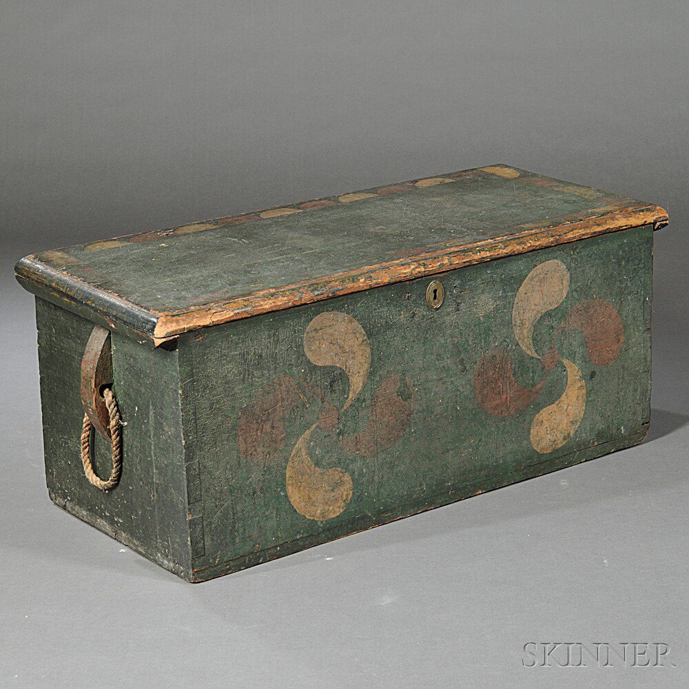 Appraisal: Paint-decorated Sea Chest New England late th century the dovetail-constructed