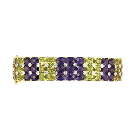 Appraisal: Gold Peridot Amethyst and Diamond Bangle Bracelet Estimate -