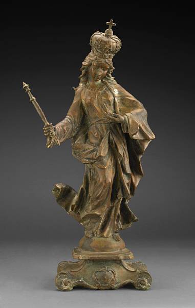 Appraisal: A Continental bronze figure of the Virgin th century The