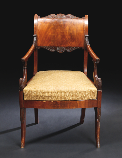 Appraisal: Baltic Neoclassical Mahogany Fauteuil second quarter th century the deep