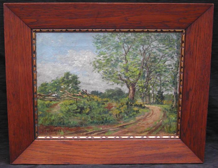 Appraisal: French School Early th Century Wooded Country Road oil on