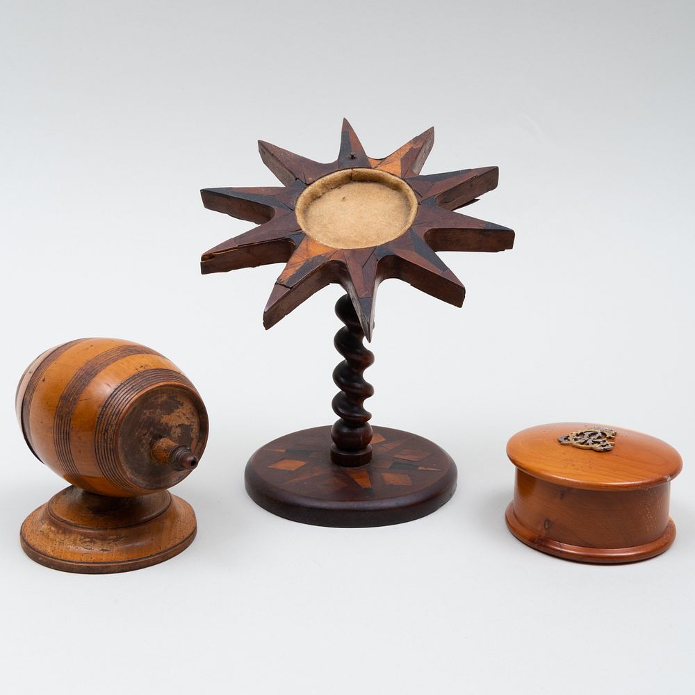 Appraisal: Group of Three Treen Articles Comprising A sun burst watch