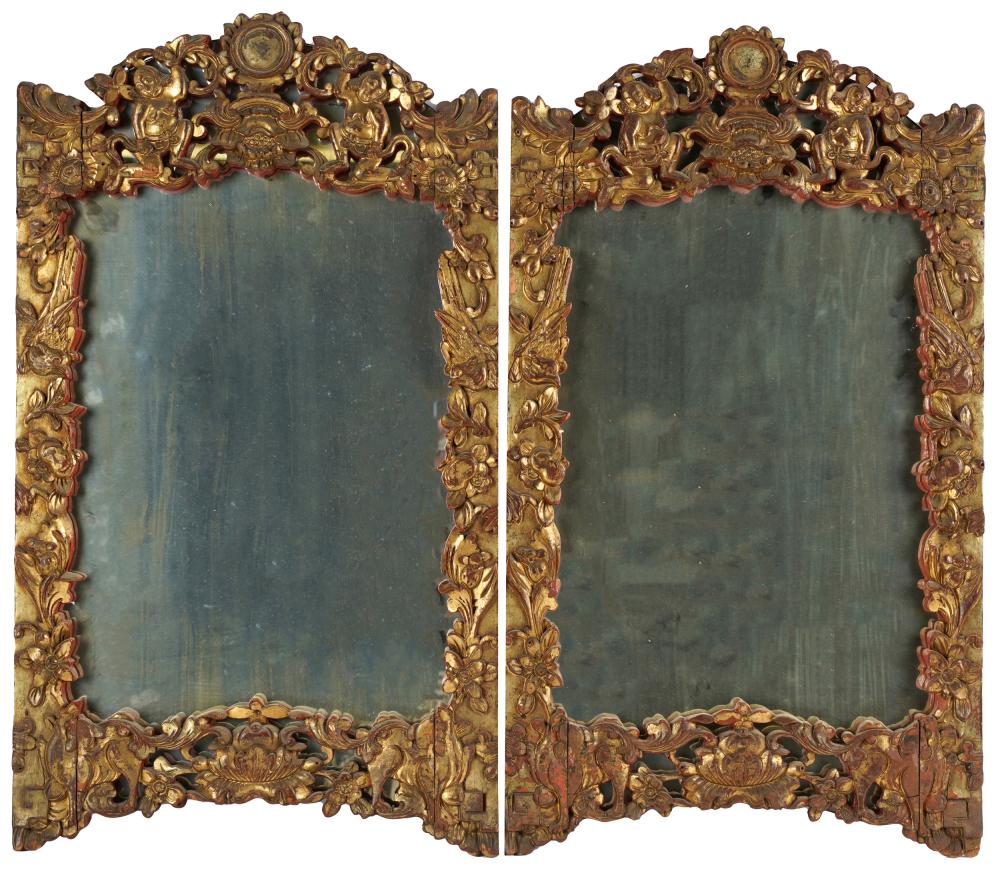 Appraisal: PAIR OF CHINESE CARVED GILTWOOD WALL MIRRORSthe pierced surrounds depicting