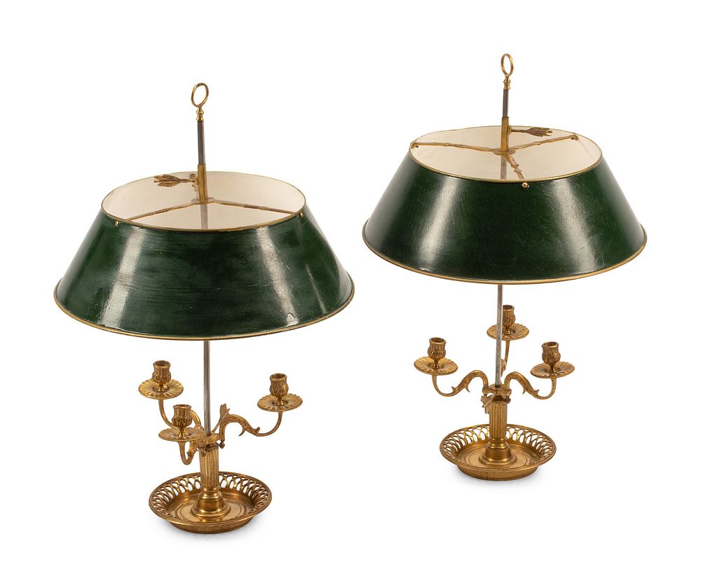 Appraisal: A Pair of French Gilt Bronze Bouillotte Lamps with Tole