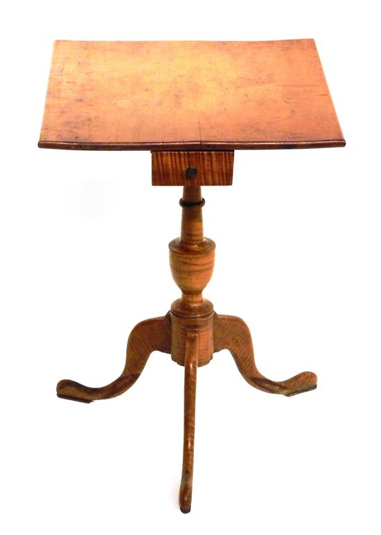 Appraisal: Candlestand late th early th figured maple square top with