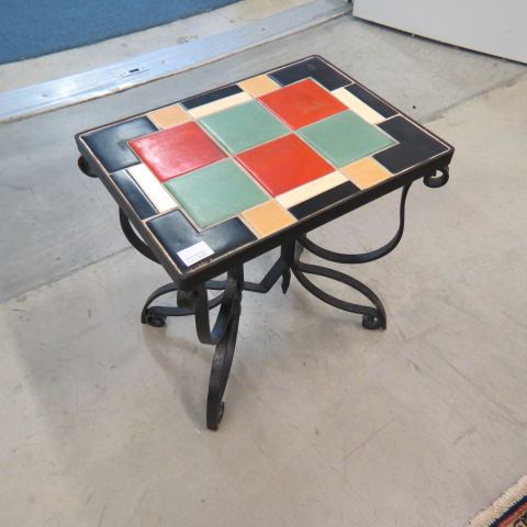 Appraisal: California Tile Top Table wrought iron base tall x top