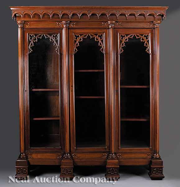 Appraisal: An American Gothic Carved Walnut Bookcase c - New York