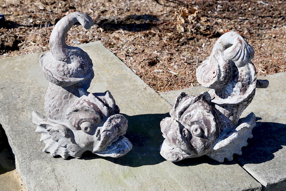 Appraisal: Pair of Poured and Molded Sea Serpent Garden Water Fountains