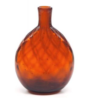 Appraisal: Pattern A pattern-molded glass flask Dark Amber ovoid shape with