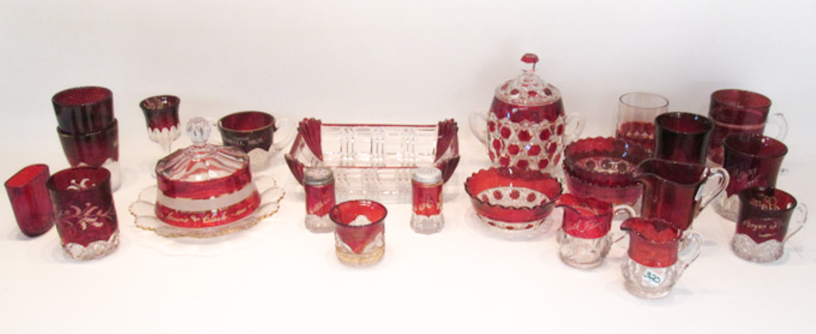 Appraisal: TWENTY-THREE PIECES OF RUBY FLASH GLASS including butter dish with