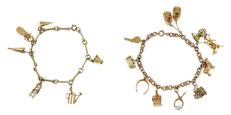 Appraisal: Two kt Charm Bracelets assorted charms including umbrella ice cream