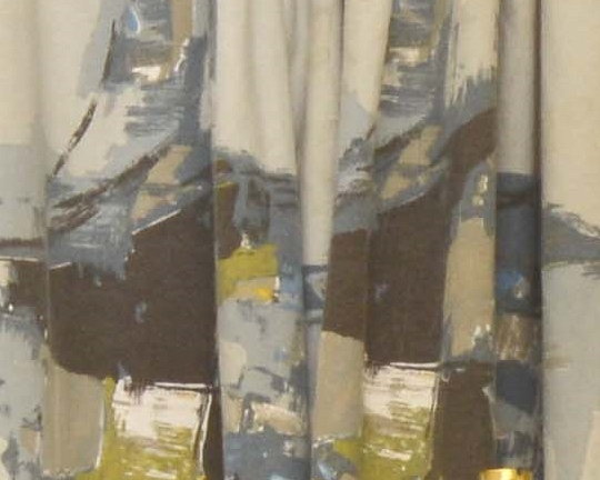 Appraisal: A PAIR OF CURTAINS with abstract designs in greys yellows