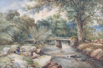 Appraisal: Attr Frederick Davis British fl - Bridge and stream Watercolor