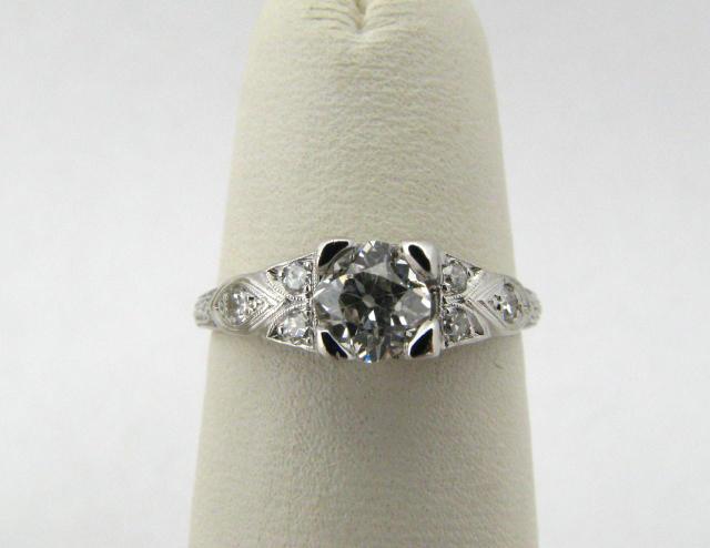 Appraisal: Estate Platinum Diamond Ring with ct center stone engraving and