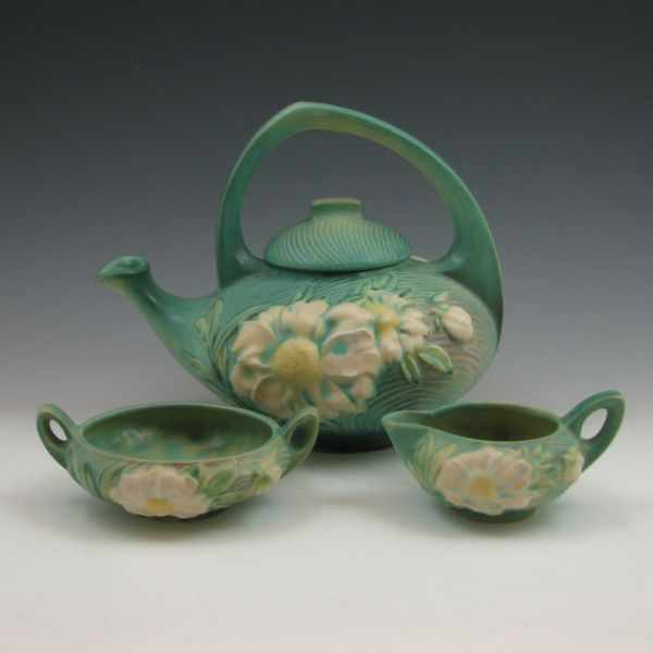 Appraisal: Roseville Peony tea set in green Marked Roseville USA with