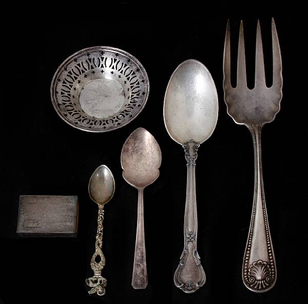 Appraisal: A group of sterling and plated flatware Comprising Chantilly dessert