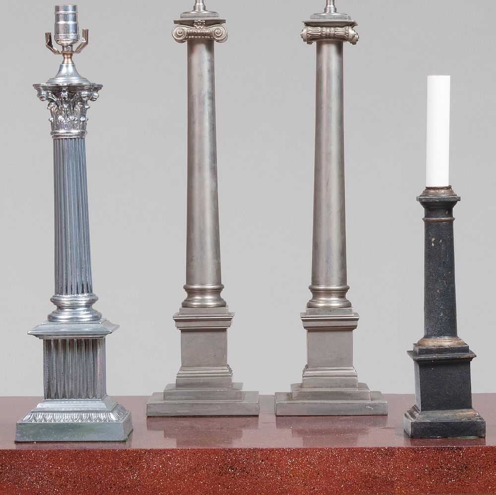 Appraisal: Group of Four Metal Columnar Table Lamps The tallest in