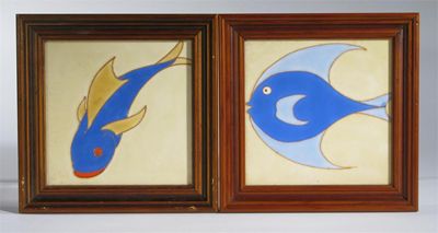 Appraisal: Two Carter's tiles tubeline decorated with stylised fish in shades