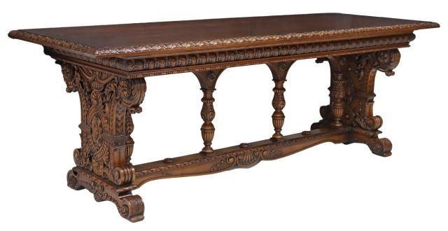 Appraisal: Renaissance style walnut library table th c long rectangular top