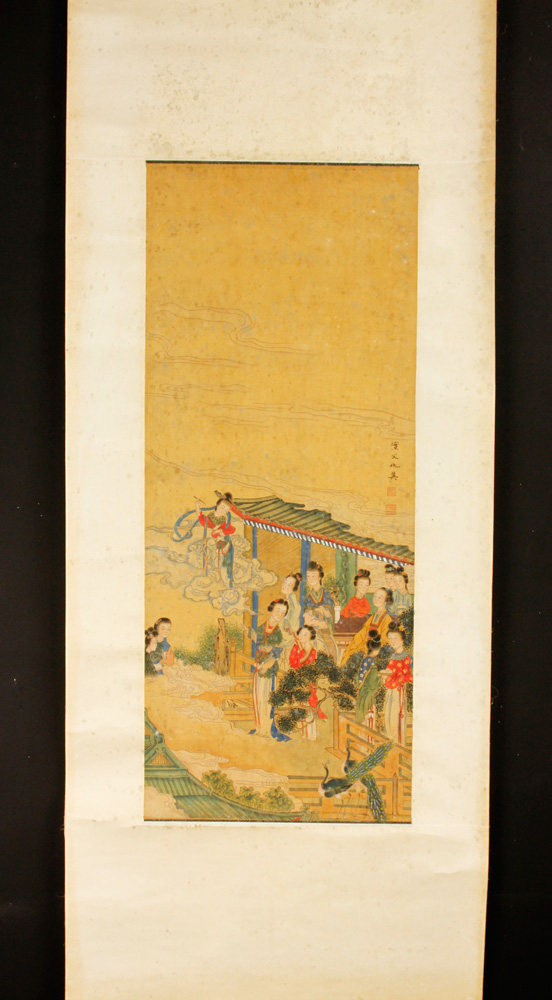 Appraisal: - Chinese Scroll W C Scroll watercolor painting on silk