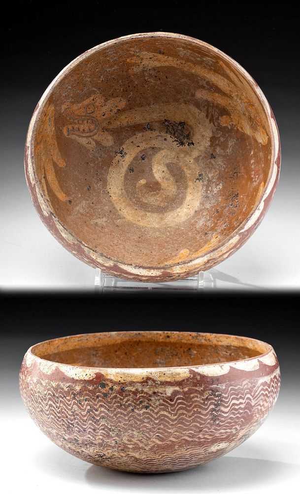 Appraisal: Jalisco Bi-Chrome Bowl w Incised Serpents Pre-Columbian West Mexico Jalisco