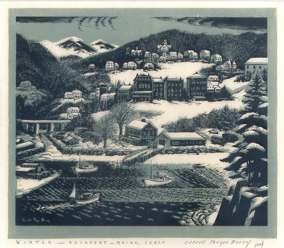 Appraisal: BERRY Carroll Thayer American - ''Winter Rockport Maine Coast Woodcut