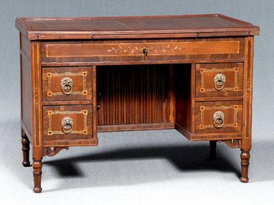 Appraisal: Italian neoclassical style desk inlaid sliding top opening to ratcheted