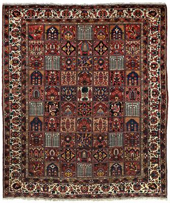 Appraisal: Baktiari rug central classic garden design repeating squares with enclosed