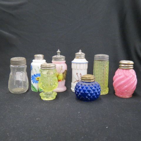 Appraisal: Victorian Art Glass Shakers vaseline cobalt pink cased more