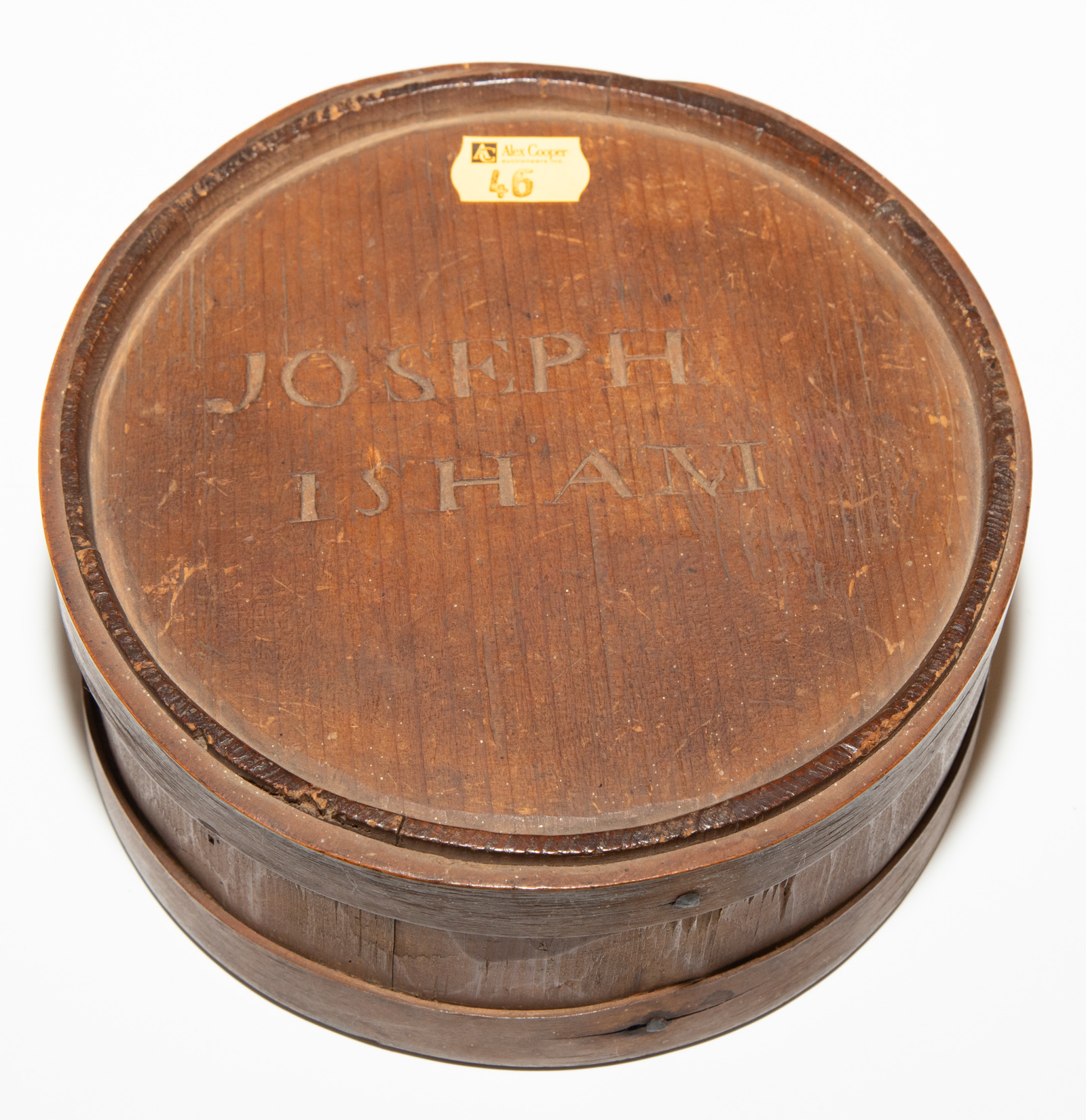 Appraisal: REVOLUTIONARY WAR ERA WOODEN CANTEEN INSCRIBED An American cheesebox style