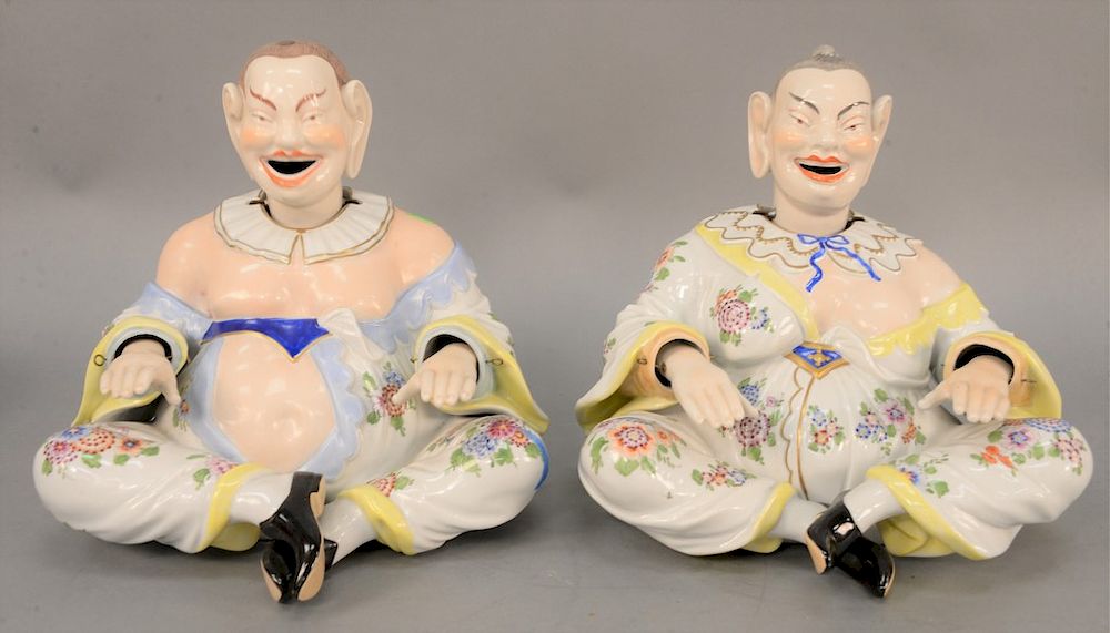 Appraisal: Pair of Dresden large porcelain nodders Oriental woman and man