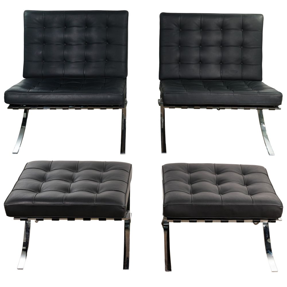 Appraisal: MIES VAN DER ROHE BARCELONA STYLE CHAIRS AND OTTOMANS items