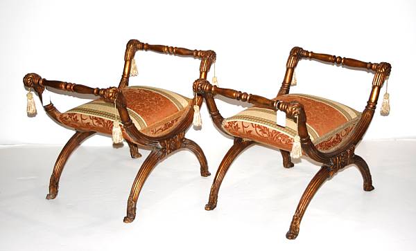 Appraisal: A pair of Louis XV style gilt bronze mounted benches