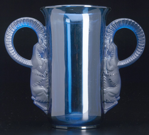 Appraisal: R LALIQUE Vase Thibet deep blue c M p No