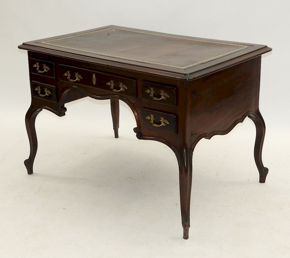 Appraisal: French Country Fruitwood Leather Top Desk France th Century Beveled