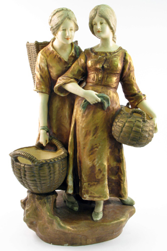 Appraisal: AN AUSTRIAN AMPHORA POTTERY FIGURAL GROUP A mother and daughter