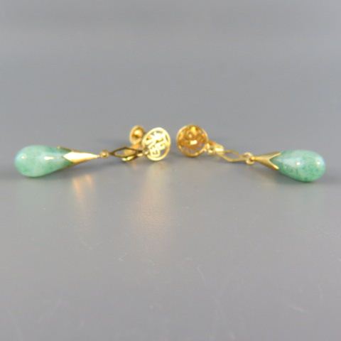 Appraisal: Jade Earrings teardrop style marked Y G testing k yellow