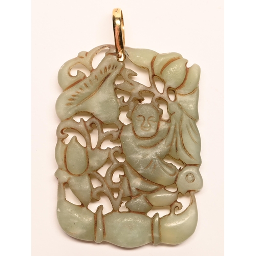 Appraisal: A Chinese carved and pierced jade Shouxing pendant th c