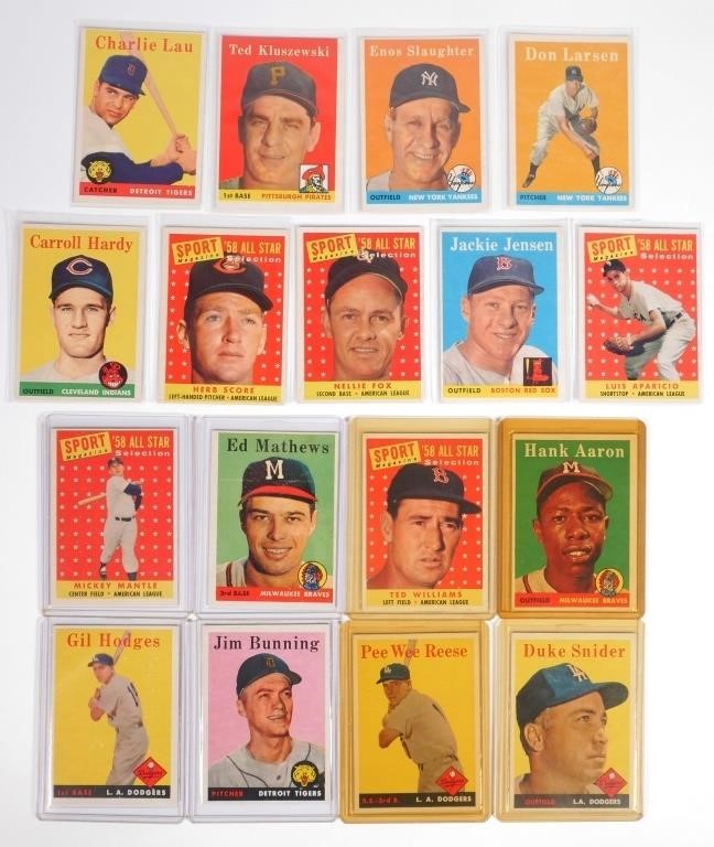 Appraisal: Collection of seventeen Topps baseball cards including Mickey Mantle Hank