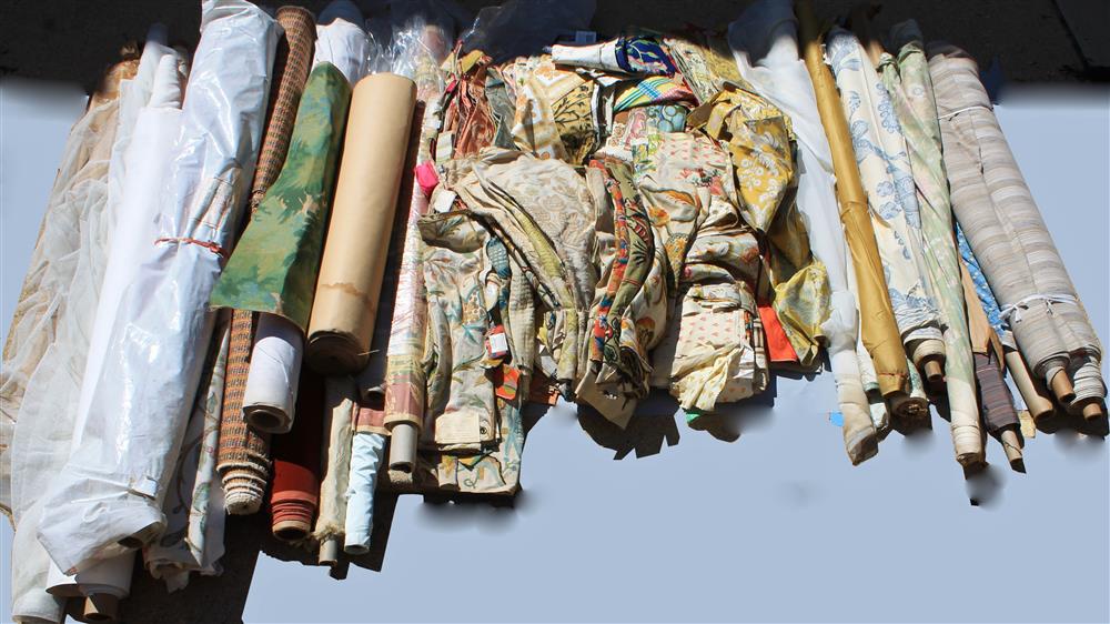 Appraisal: MISCELLANEOUS DECORATOR FABRIC REMNANTS INCLUDING MANY ON ROLLS a lot