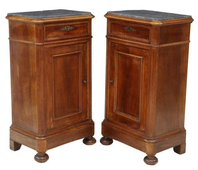 Appraisal: pair Italian marble-top walnut nightstands late th c inset gray