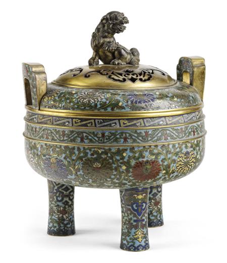 Appraisal: LARGE CHINESE CLOISSON CENSER AND COVER QING DYNASTY of circular