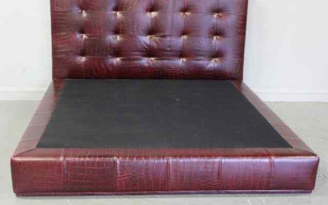 Appraisal: Michael Berman Leather Upholstered Bed In same ostrich style leather