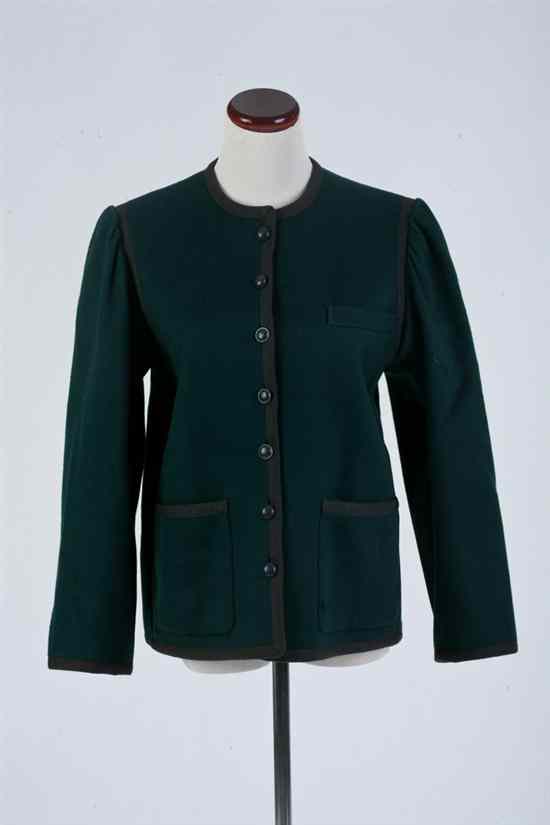 Appraisal: YVES SAINT LAURENT GREEN AND CHARCOAL JACKET Size Slight puff