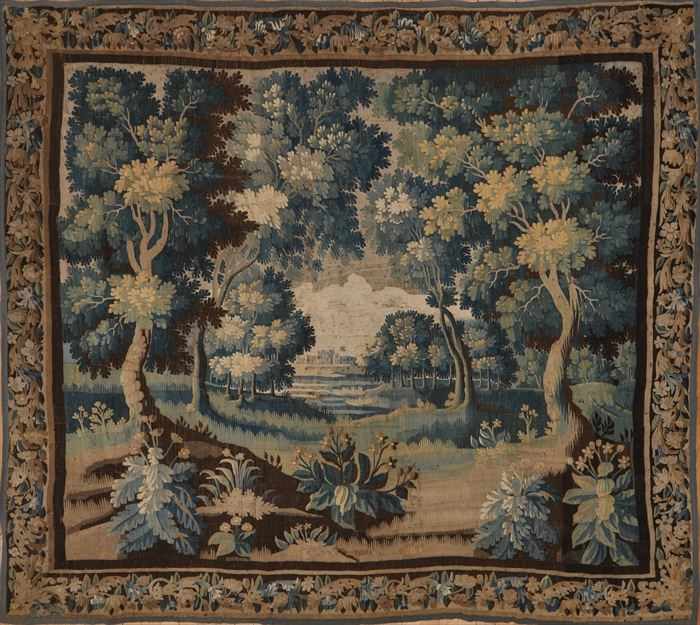 Appraisal: FLEMISH VERDURE TAPESTRY Worked with a woodland glade centering a