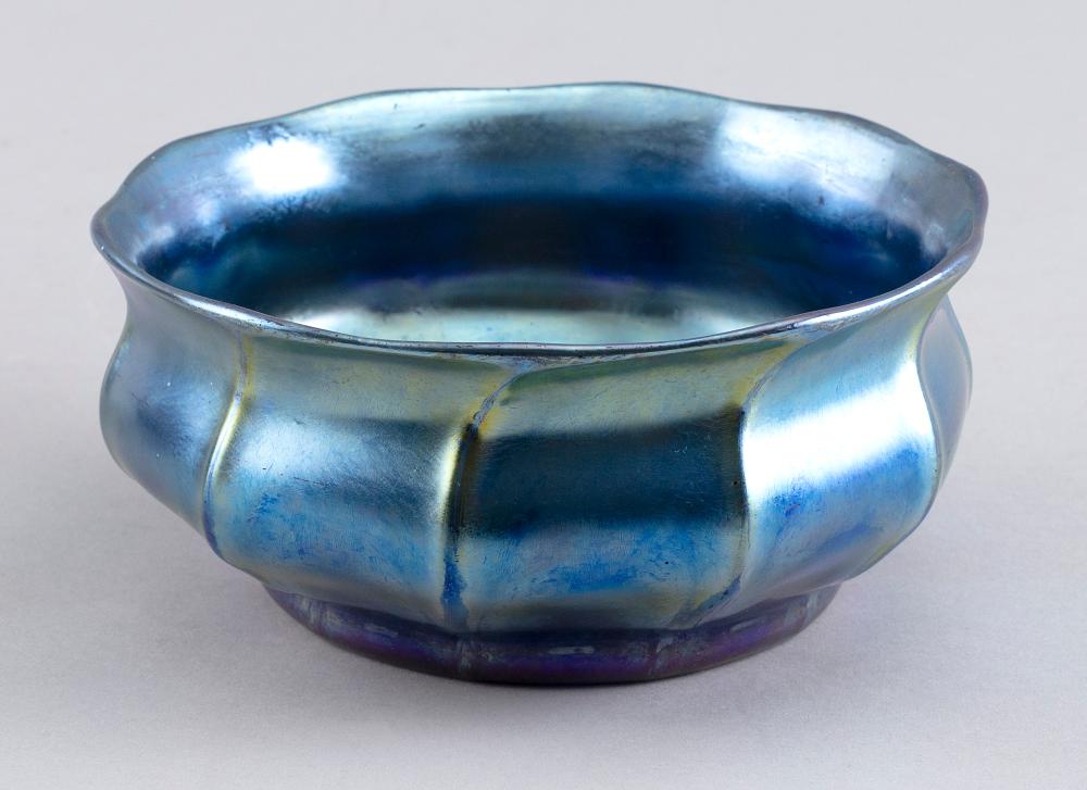 Appraisal: LOUIS COMFORT TIFFANY BLUE FAVRILE GLASS BOWL NEW YORK EARLY