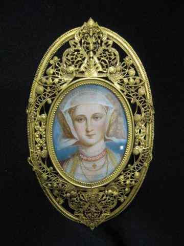 Appraisal: Miniature Portrait on Ivory of Beatrice unusual silver blue enamel