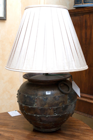 Appraisal: A FORGED COPPER LAMP BASE Ovoid with loop handles and